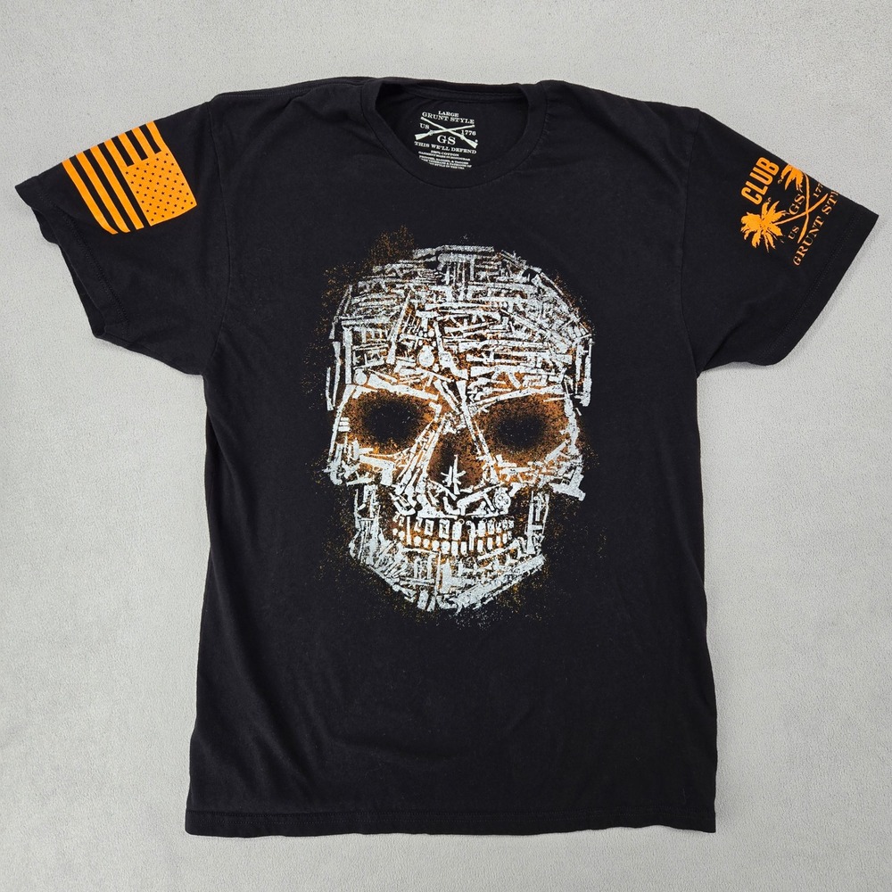 Grunt Style Mens Large Black Skull Firearms Graphic Tee Patriotic T-Shirt